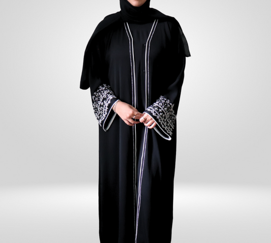 Black Embellished Sleeves Abaya Set