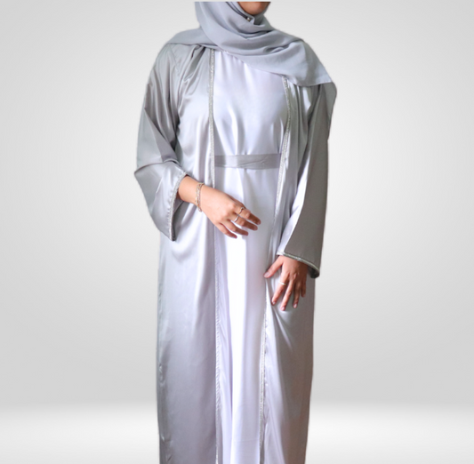 Grey Embellished Abaya Set