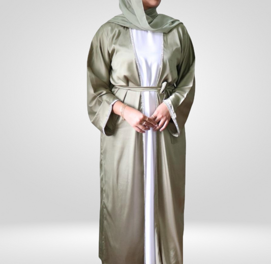 Olive Green Embellished Abaya Set