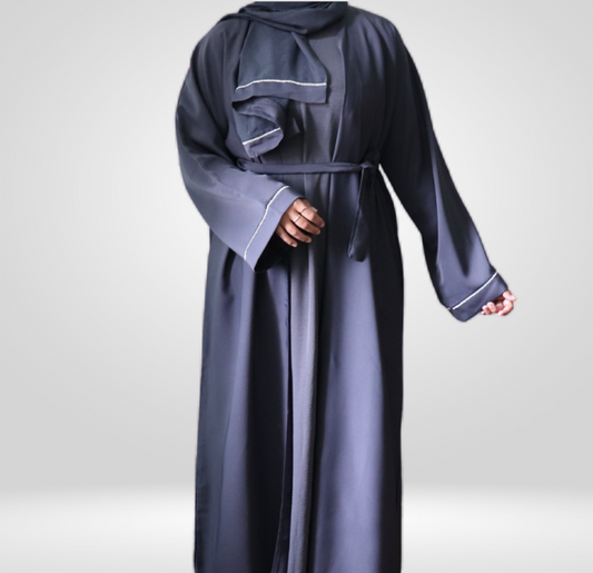 Dark Grey Rhinestones Embellished Abaya Set