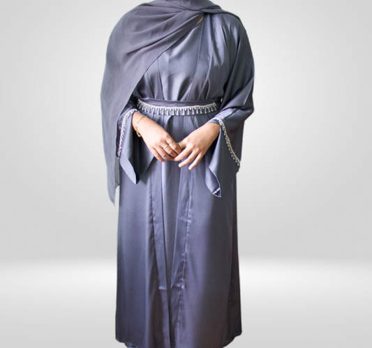 Grey Crystals Embellished Abaya Set