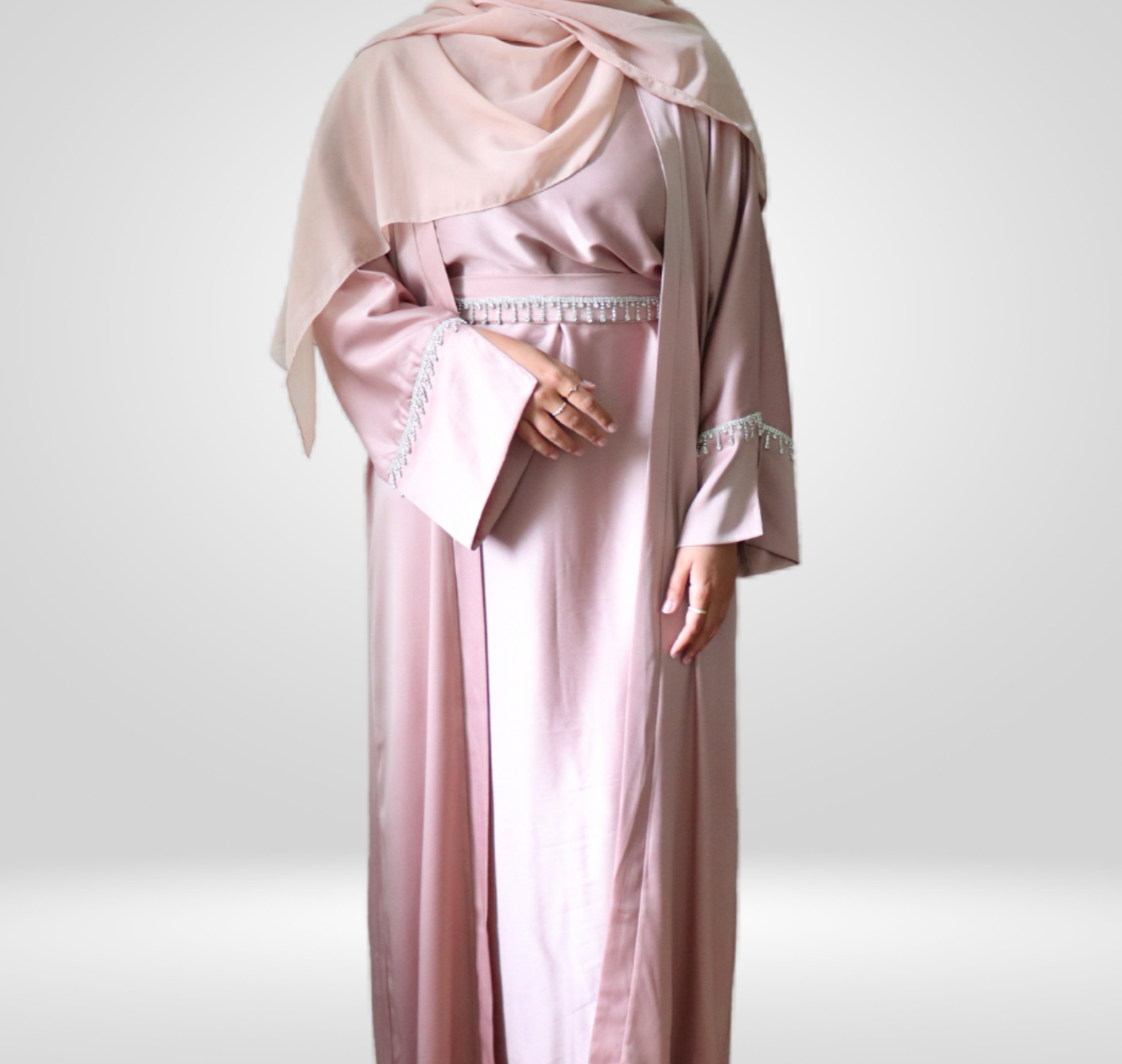 Pink Crystals Embellished Abaya Set